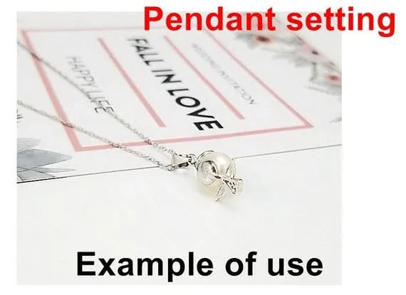 Necklace Pendant Setting Blank 7.5mm 1pc 0.8g 925 Sterling Silver CZ Semi Mount Angle Shape Base for 1 Pearl Bead Wholesale Available