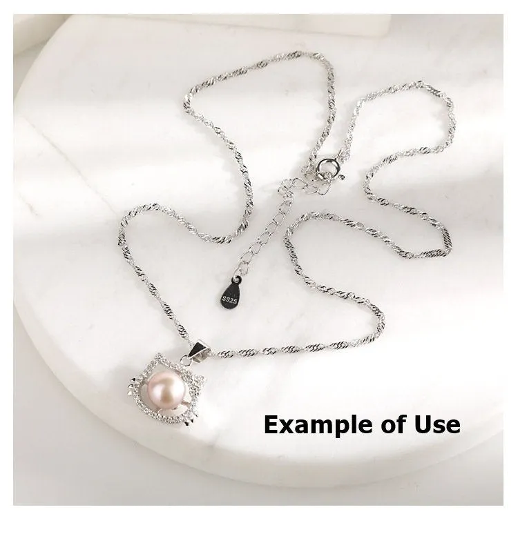 Necklace Pendant Setting Blank 7.5mm 1pc 1.4g 925 Sterling Silver Cat Shape Base for 1 Pearl Bead CZ Semi Mount Wholesale Available