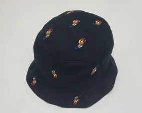 Nwt  Polo Ralph Black Embroidered Small Pony Bucket Hat