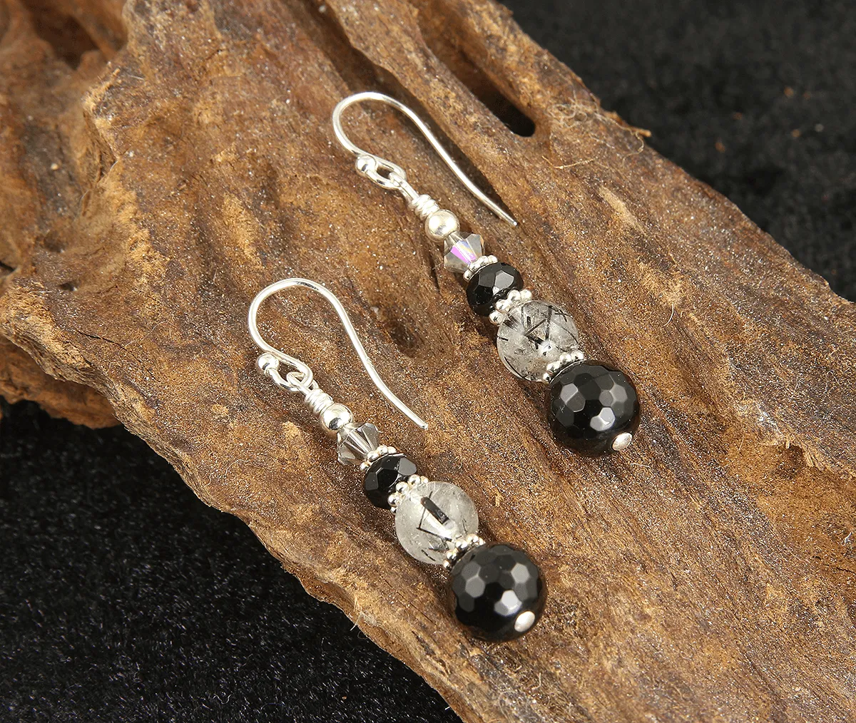 Onyx Quartz Gemstone Beaded Earrings