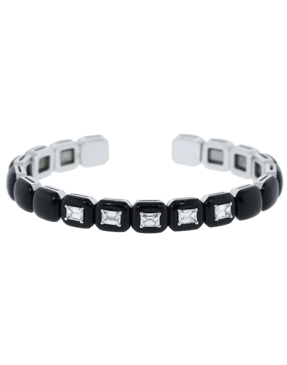 Oui Emerald Cut Diamond and Black Enamel Cuff