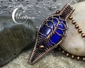 Oxidized Copper Wire Woven Fiber Optic Glass Tree Of Life Artisan Pendant Necklace