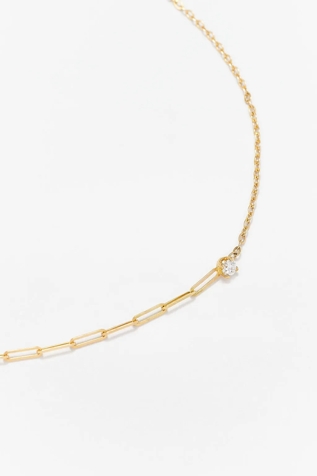 PETITE SOLITAIRE DIAMOND AND 18K YELLOW GOLD MIXED CHAIN BRACELET
