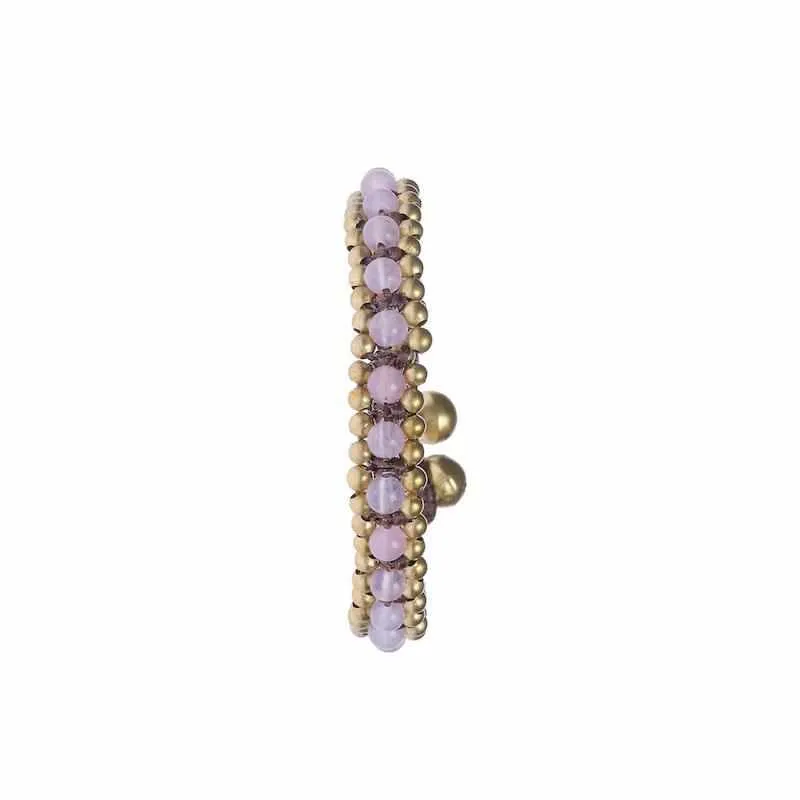 Pink Rose Quartz Beads and Brass Bells Boho Bracelet
