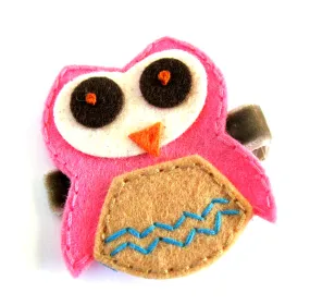 Pink with Brown Felt Owl Hair Clip