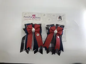 PonyTail Bows- Black Plaid/Red Topper