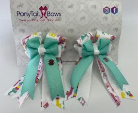 PonyTail Bows- Drama Llama-Aqua