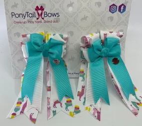 PonyTail Bows- Drama Llama-Blue