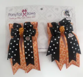 PonyTail Bows- Orange Black Polka Dot