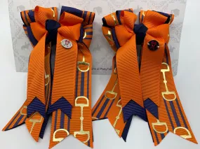 PonyTail Bows- Orange Crush with Navy Bits