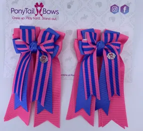 PonyTail Bows- Pink Blue Stripe