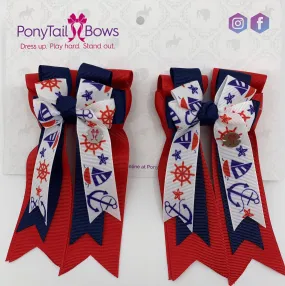 PonyTail Bows- Red Blue Sailing