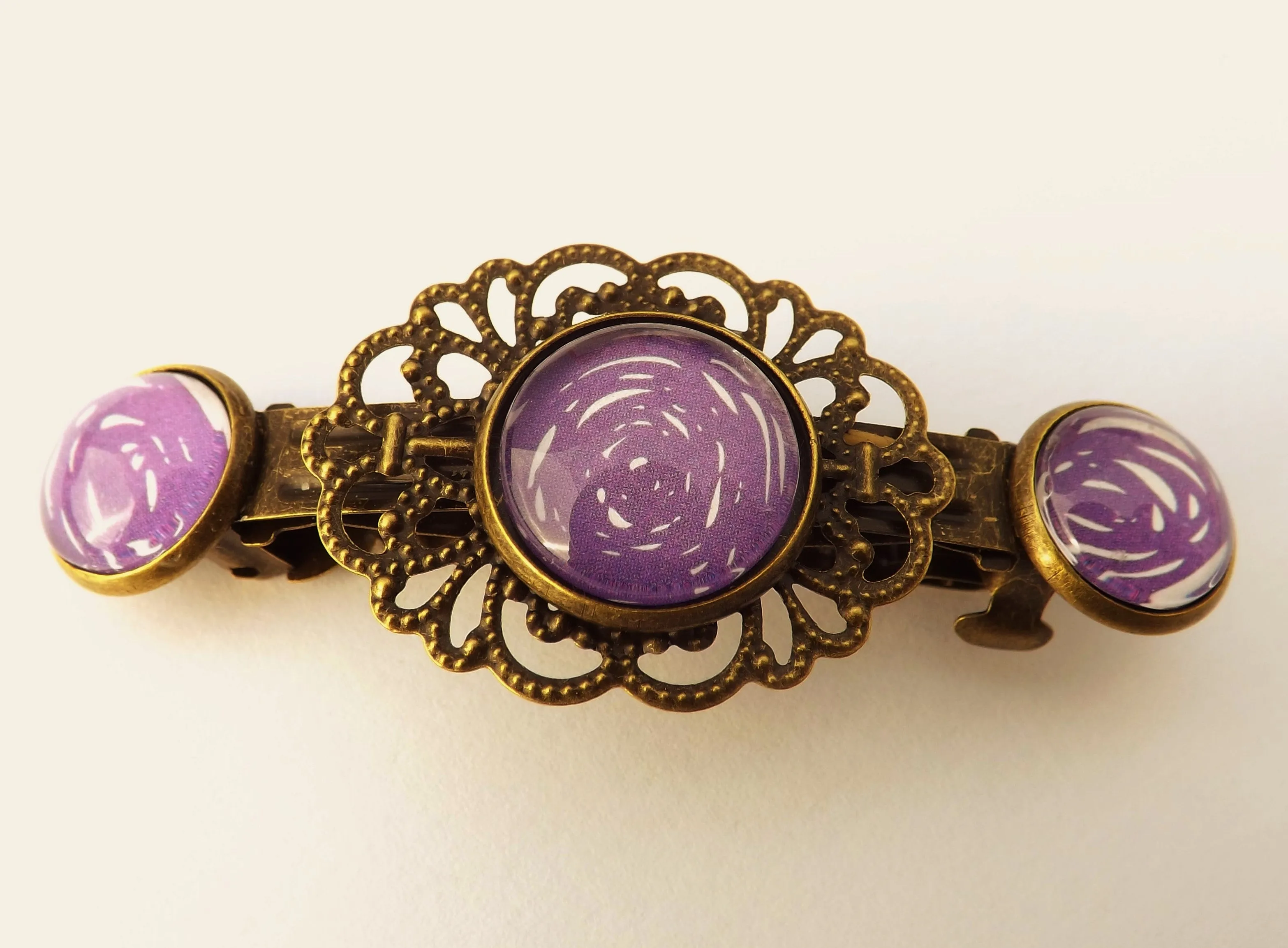 Purple Bronze Tone Dome Barrette Hairclip