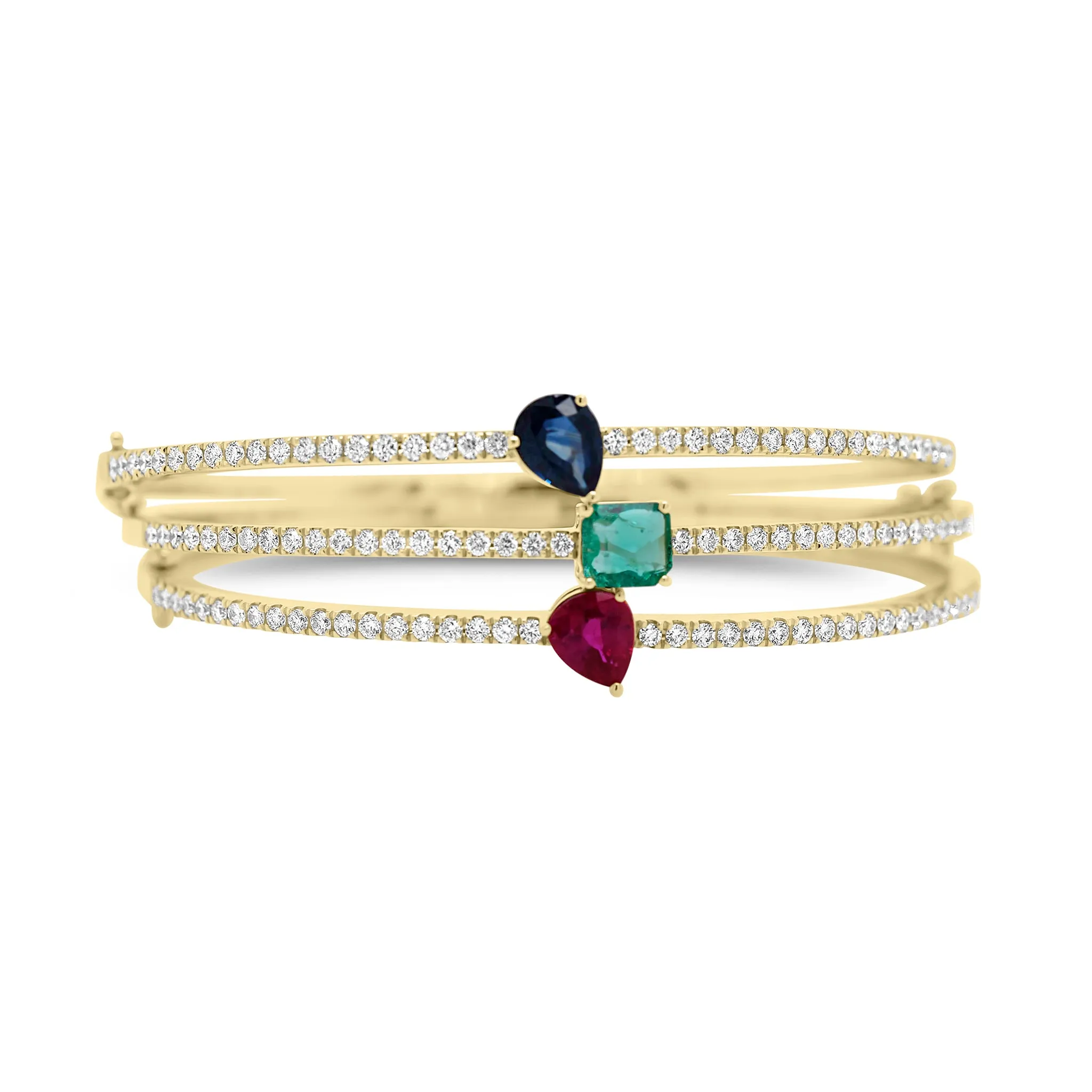 Radiant-Cut Emerald & Diamond Bangle Bracelet