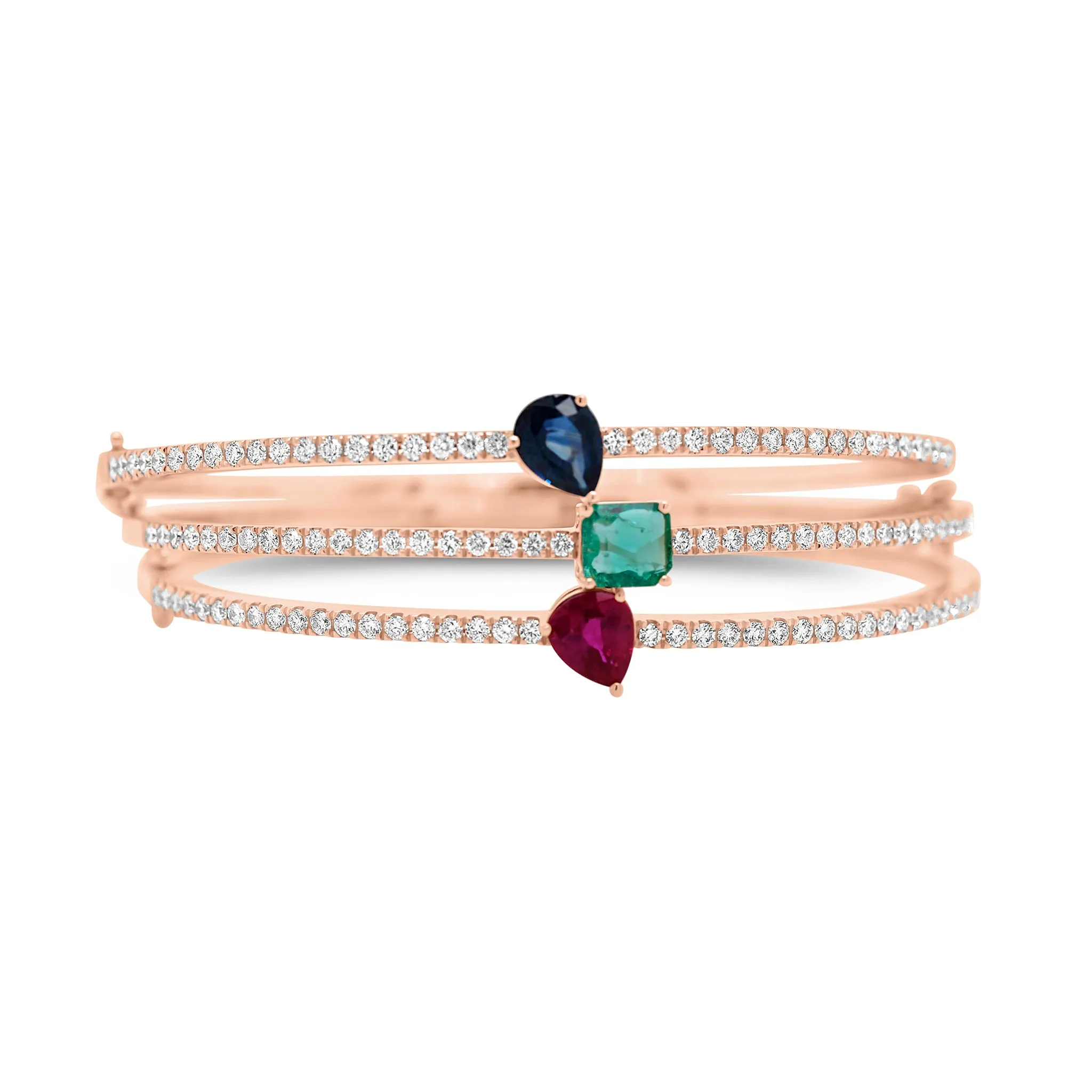 Radiant-Cut Emerald & Diamond Bangle Bracelet