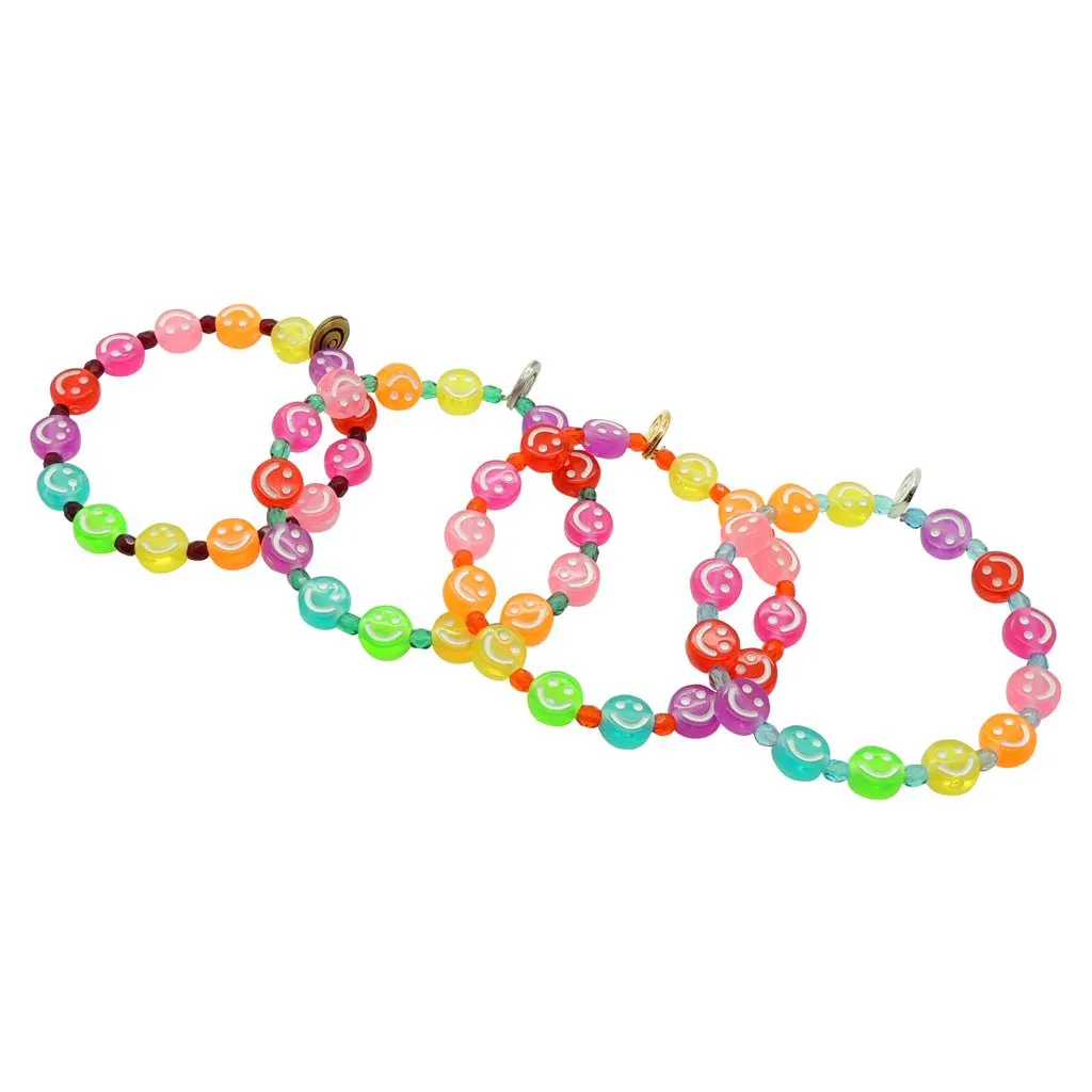 Rainbow Smiley Charm Faceted Glass Bead Bracelet