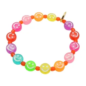Rainbow Smiley Charm Faceted Glass Bead Bracelet