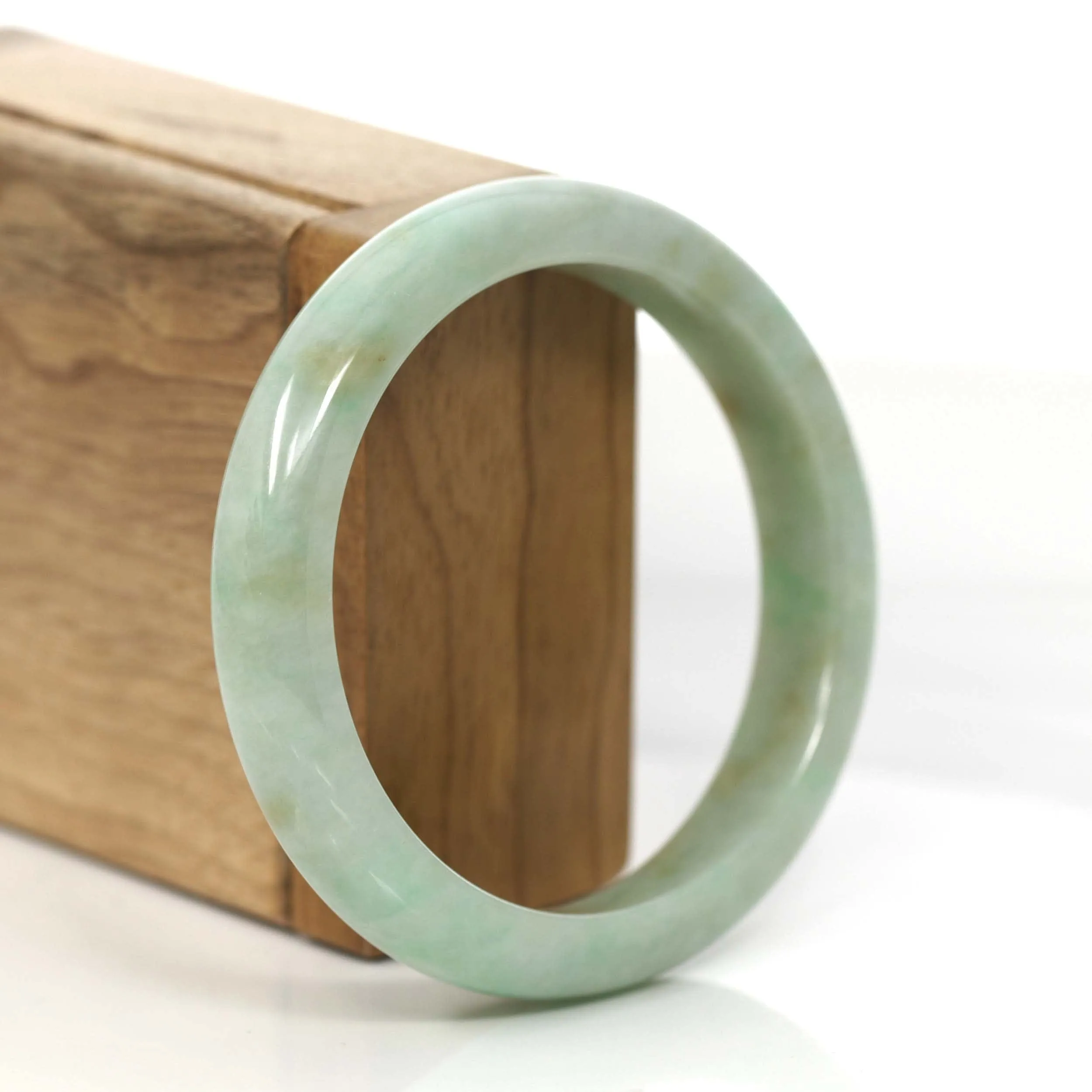 RealJade® Co.  "Classic Bangle" Yellow Green Natural Burmese Jadeite Jade Bangle (57.61mm )#830