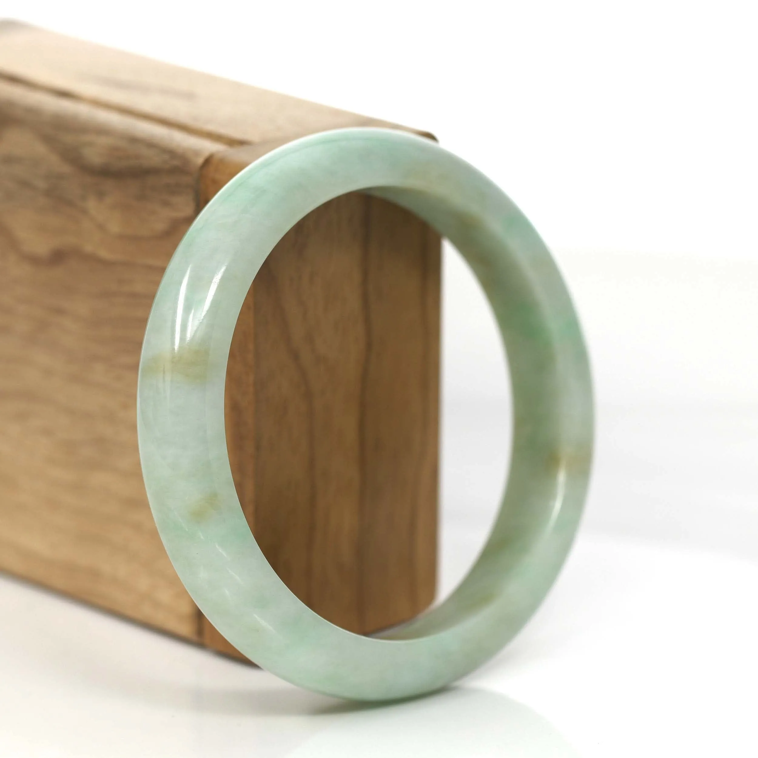 RealJade® Co.  "Classic Bangle" Yellow Green Natural Burmese Jadeite Jade Bangle (57.61mm )#830
