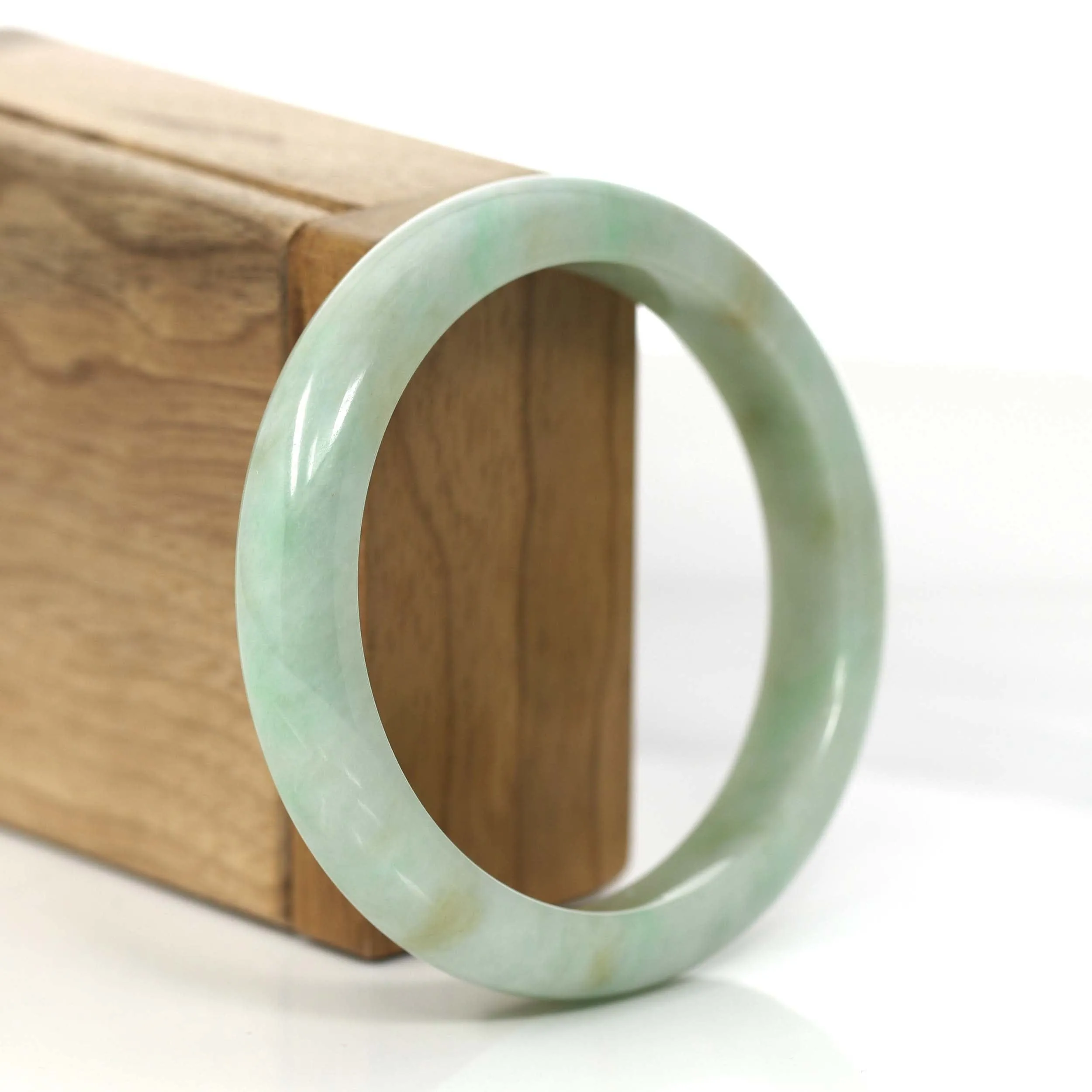 RealJade® Co.  "Classic Bangle" Yellow Green Natural Burmese Jadeite Jade Bangle (57.61mm )#830