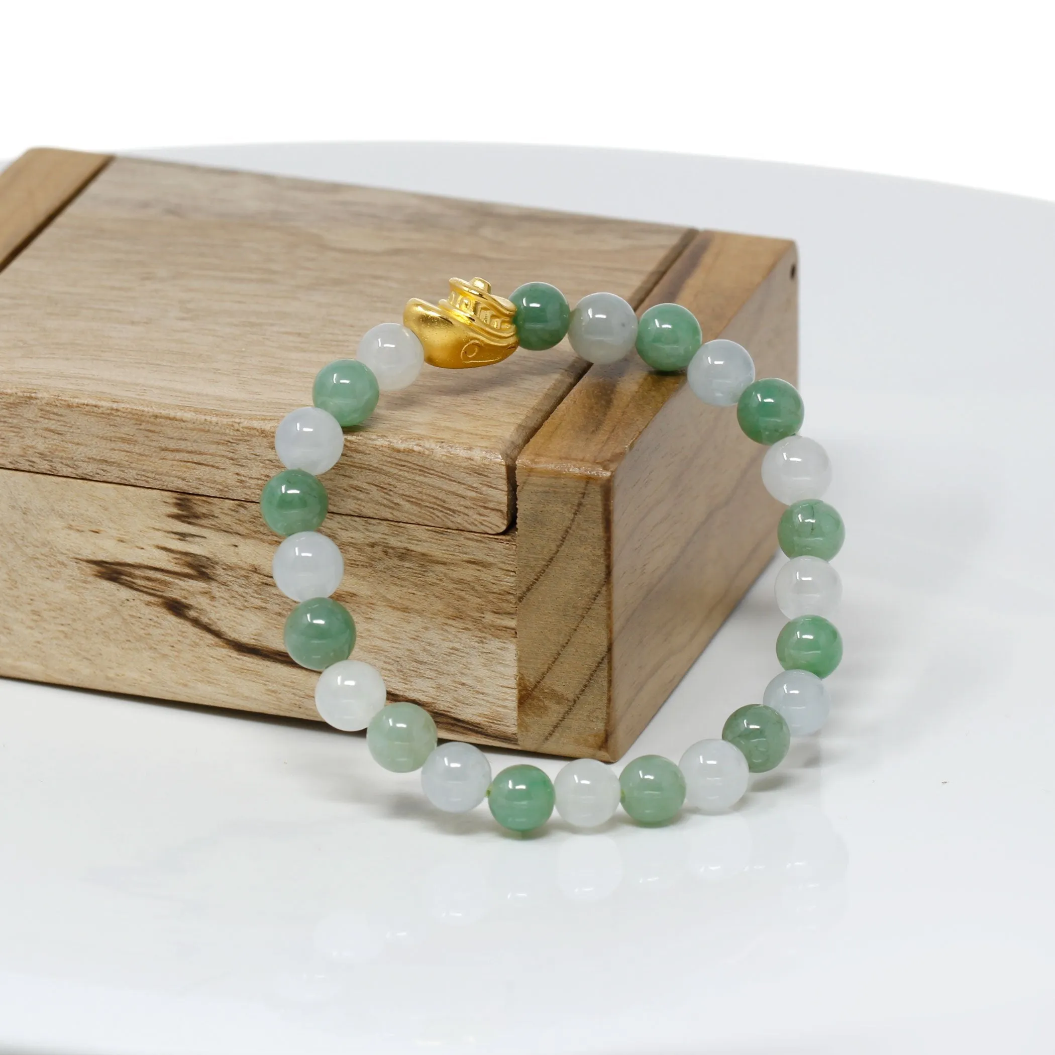 RealJade® "Lucky Boat"  Genuine High-quality Jade Jadeite Bracelet Bangle with 24k Yellow Gold Boat Charm #415