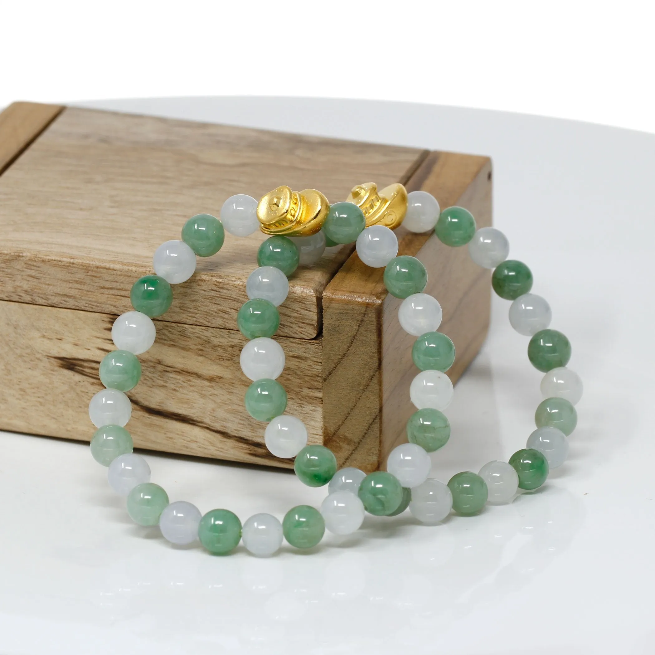 RealJade® "Lucky Boat"  Genuine High-quality Jade Jadeite Bracelet Bangle with 24k Yellow Gold Boat Charm #415