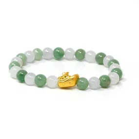 RealJade® "Lucky Boat"  Genuine High-quality Jade Jadeite Bracelet Bangle with 24k Yellow Gold Boat Charm #415