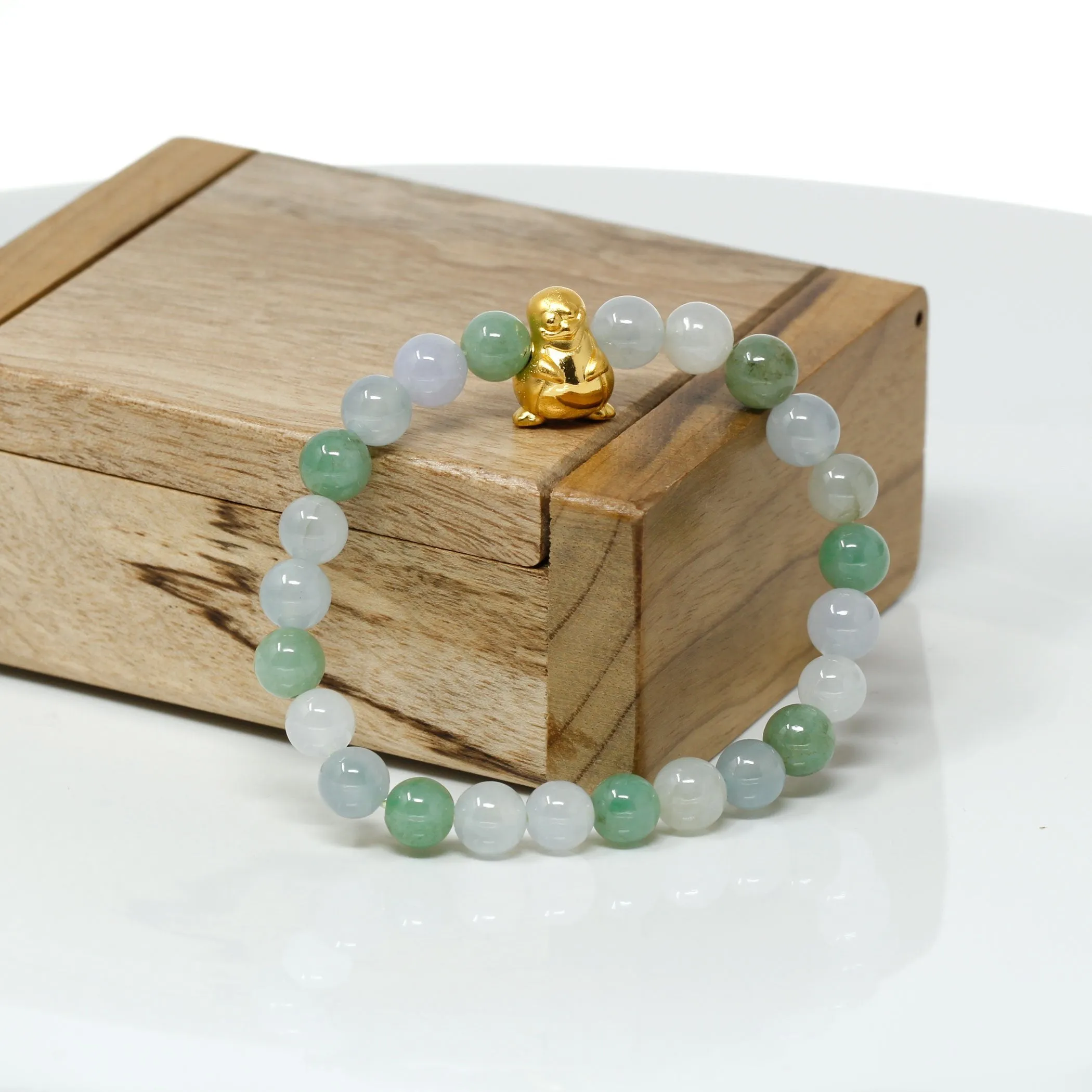 RealJade® "Penguine" Genuine High-quality Jade Jadeite Bracelet Bangle with 24k Yellow Gold Penguin Charm #410
