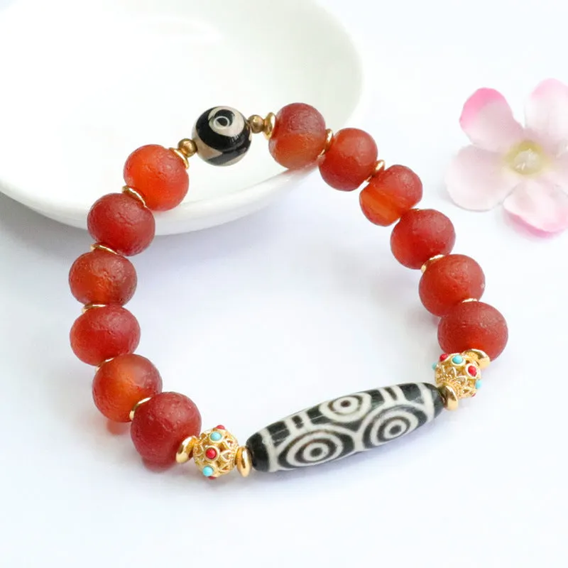 Red Agate and Jade Sterling Silver Bracelet