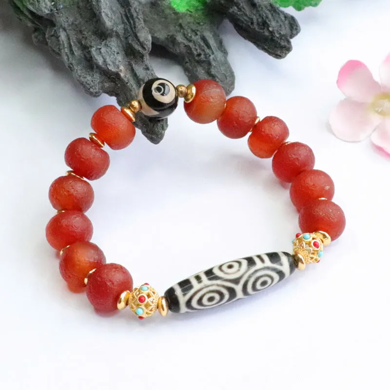 Red Agate and Jade Sterling Silver Bracelet