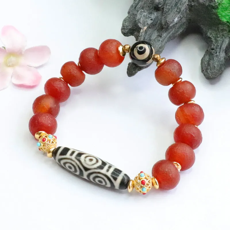 Red Agate and Jade Sterling Silver Bracelet