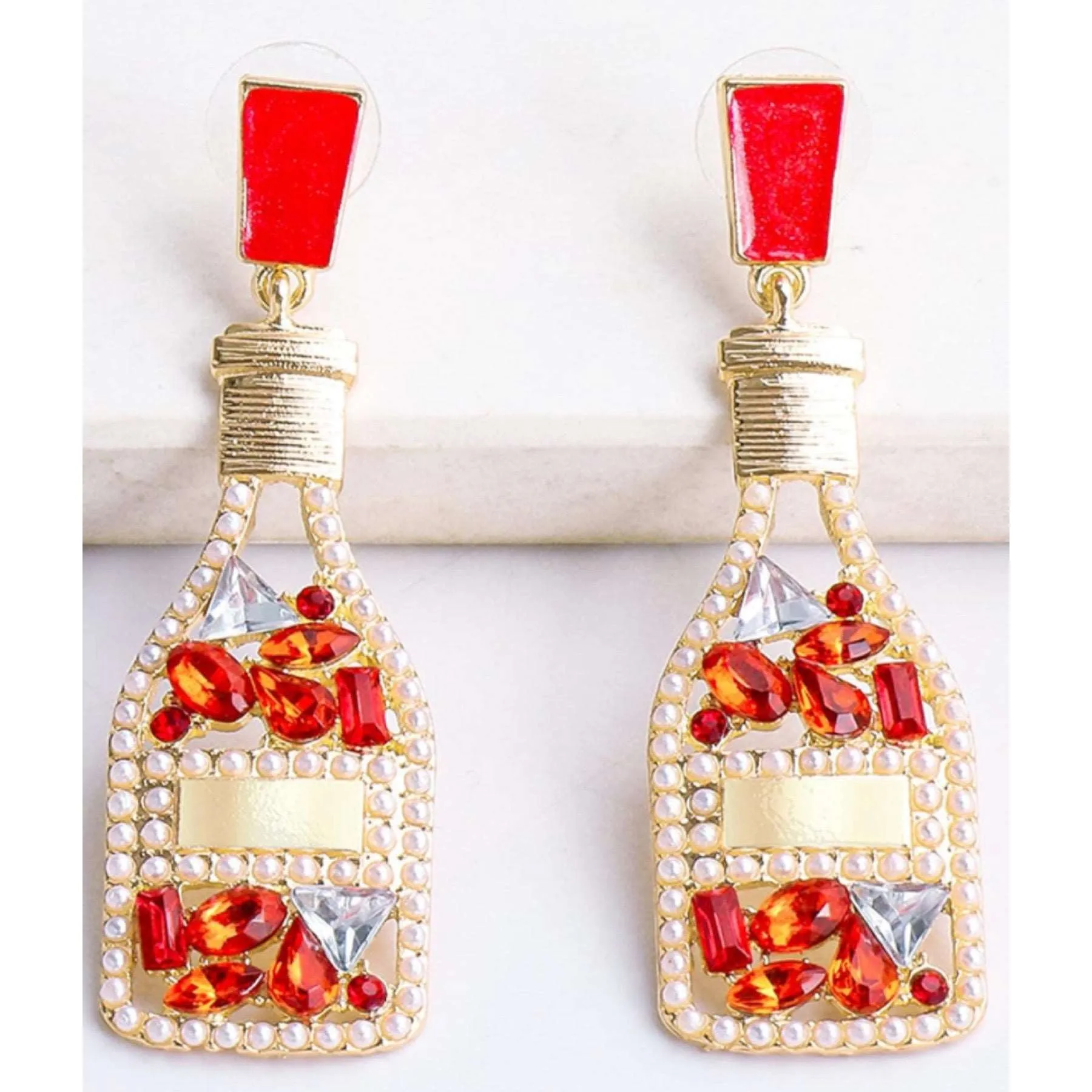 Red Champagne Bottle Earrings