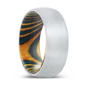 REFLECTION | Green & Yellow Wood, White Tungsten Ring, Brushed, Domed