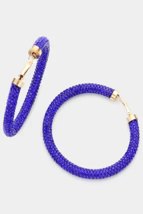 Rhinestone Pave Hoop Earrings - Royal Blue, Fuchsia Pink, Aqua