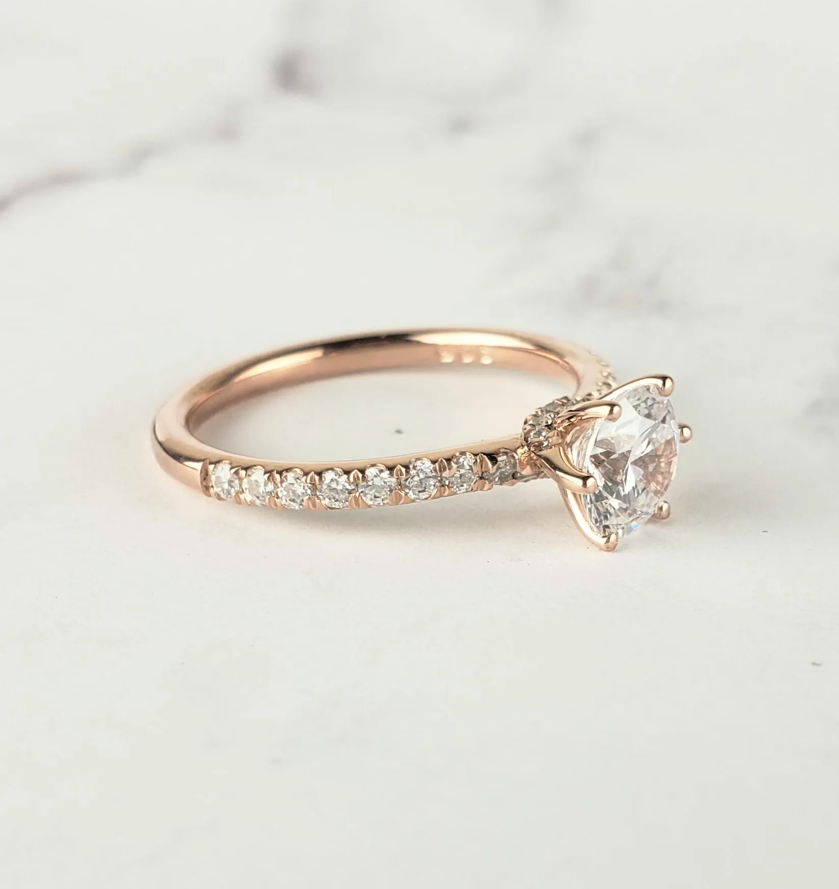 Rose Gold Solitaire Diamond Engagement Ring With Diamond Twisted Band