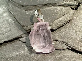 Rough Kunzite, Sterling Silver Pendant