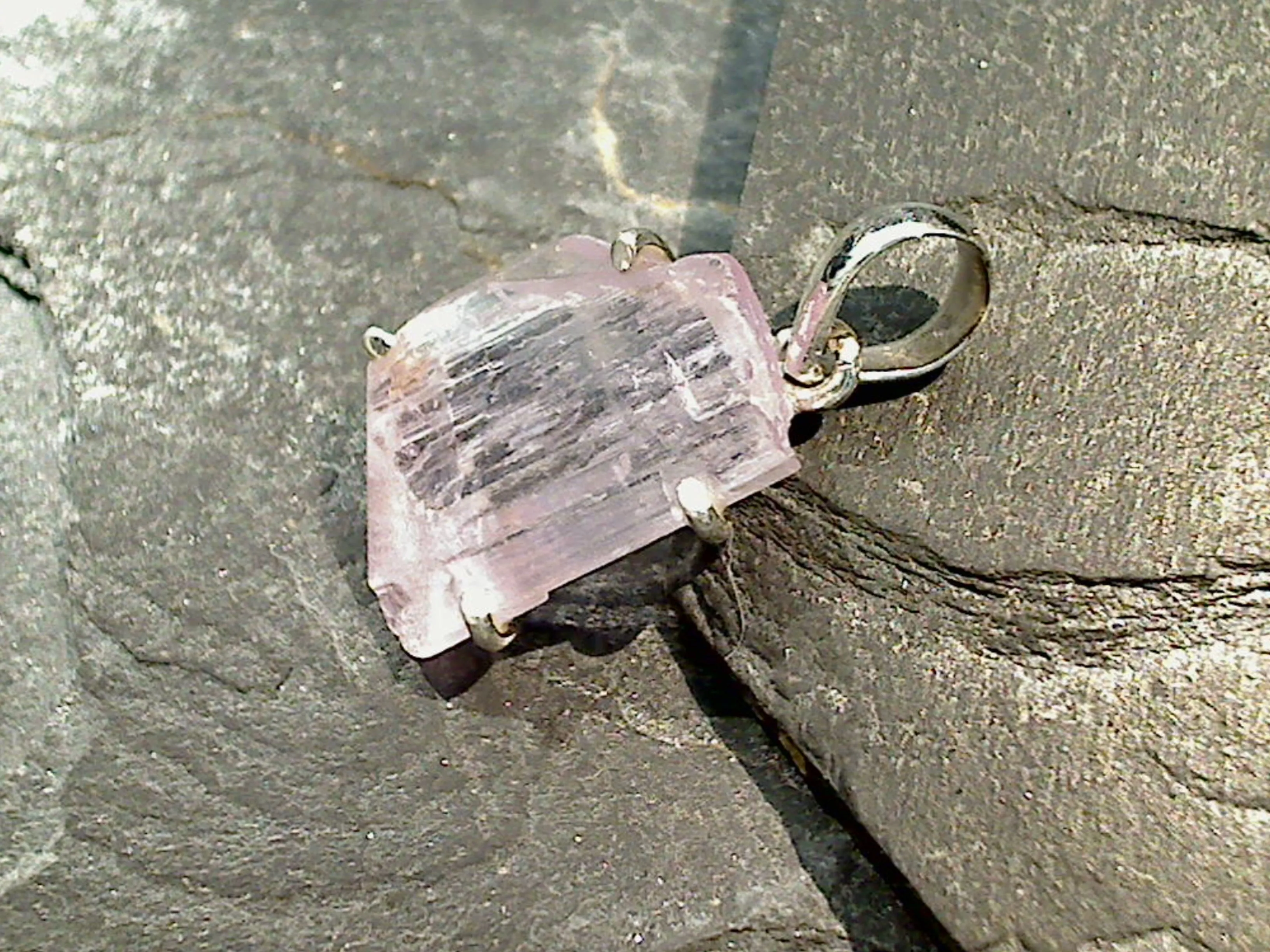 Rough Kunzite, Sterling Silver Pendant