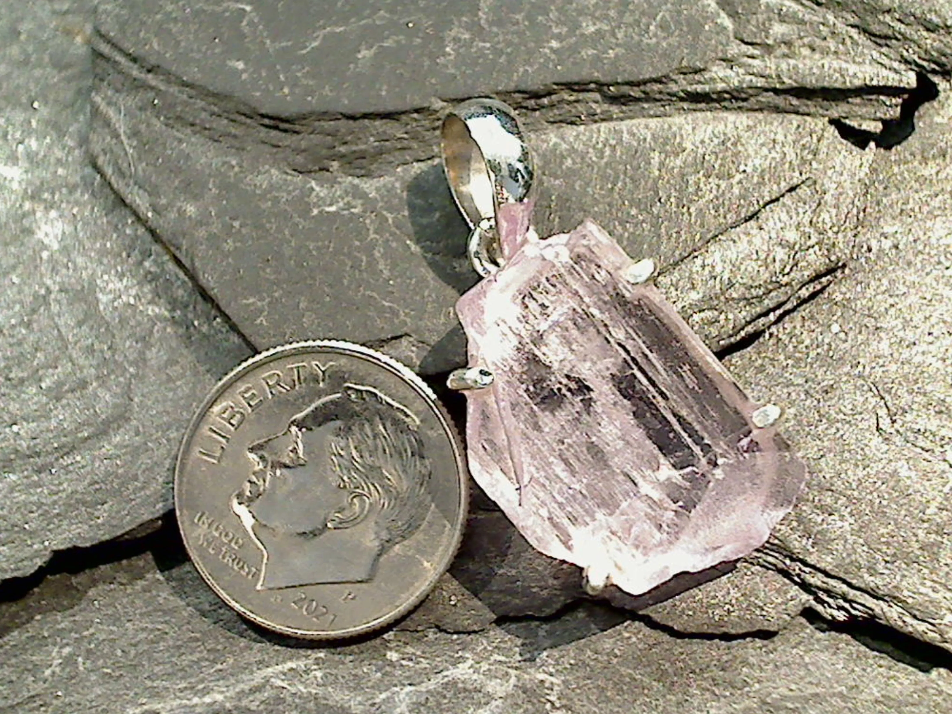 Rough Kunzite, Sterling Silver Pendant