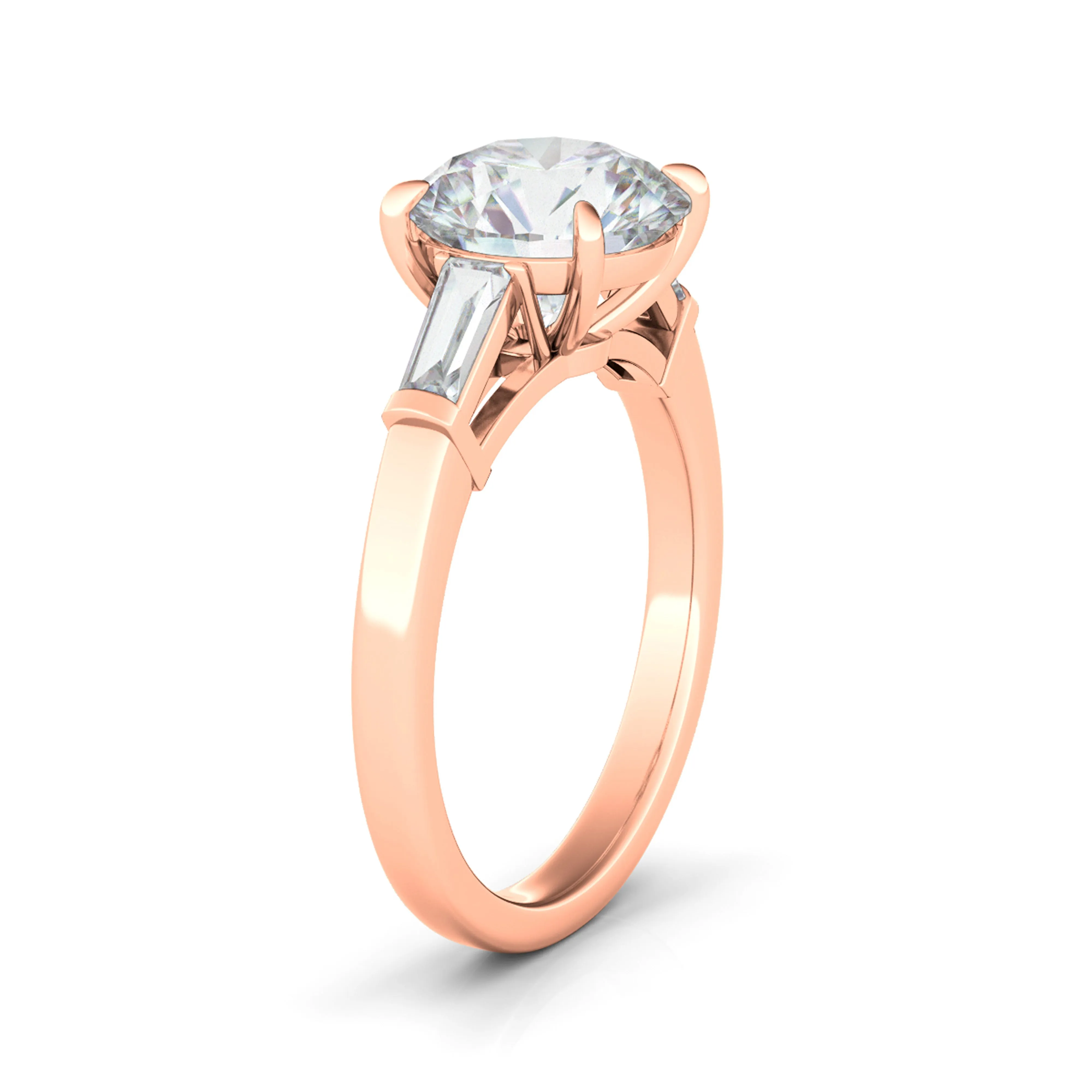 Round Brilliant With Tapered Baguettes Diamond Ring
