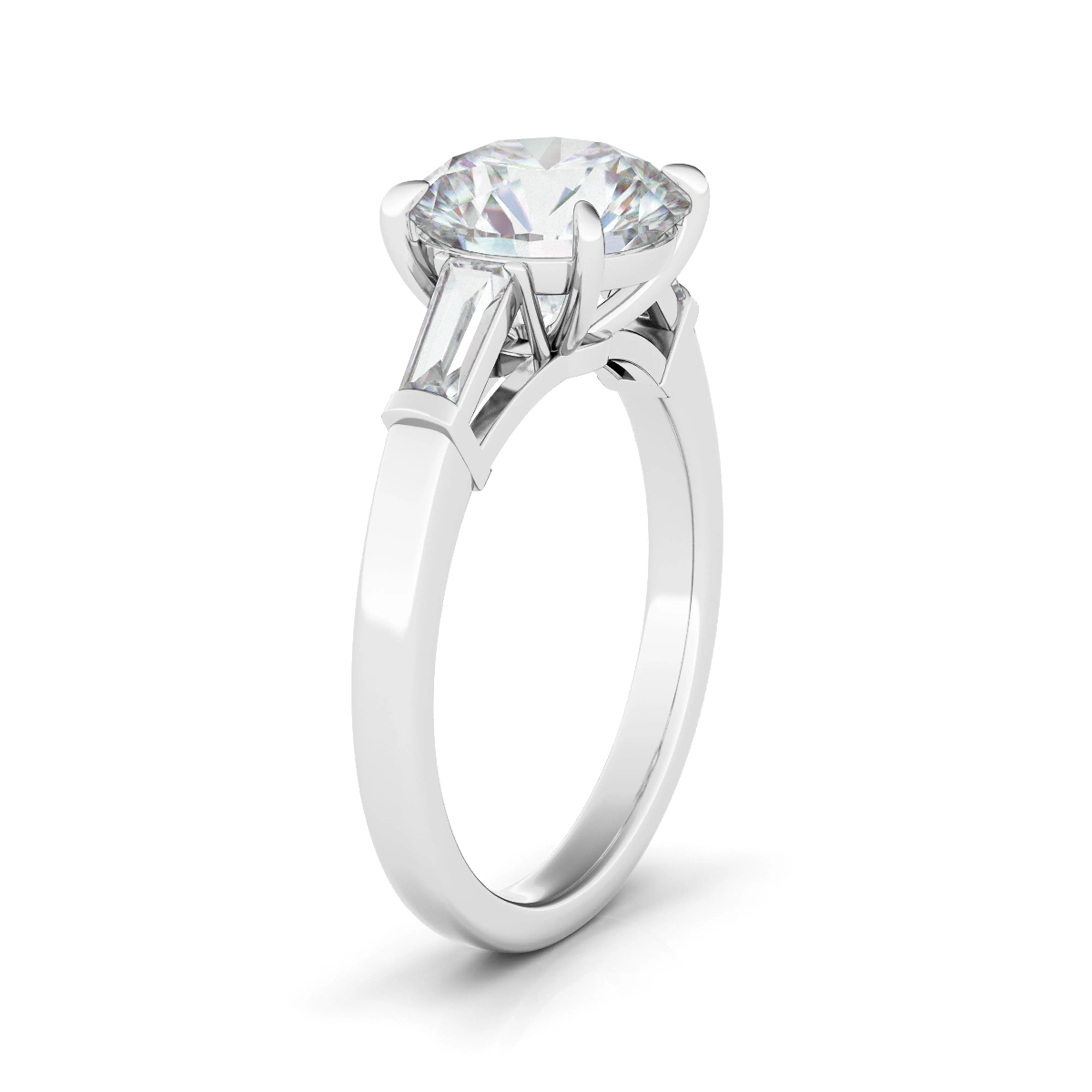 Round Brilliant With Tapered Baguettes Diamond Ring