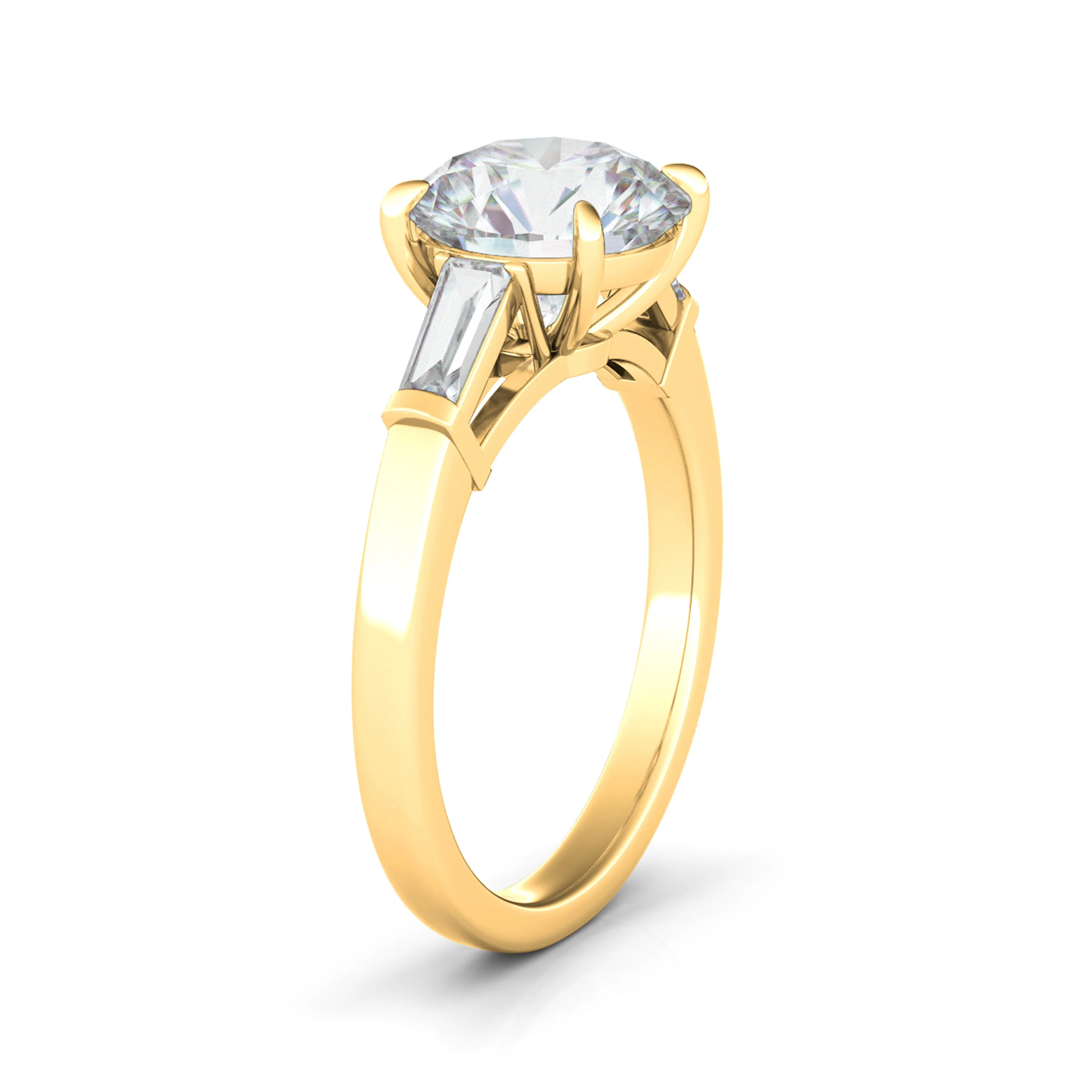 Round Brilliant With Tapered Baguettes Diamond Ring