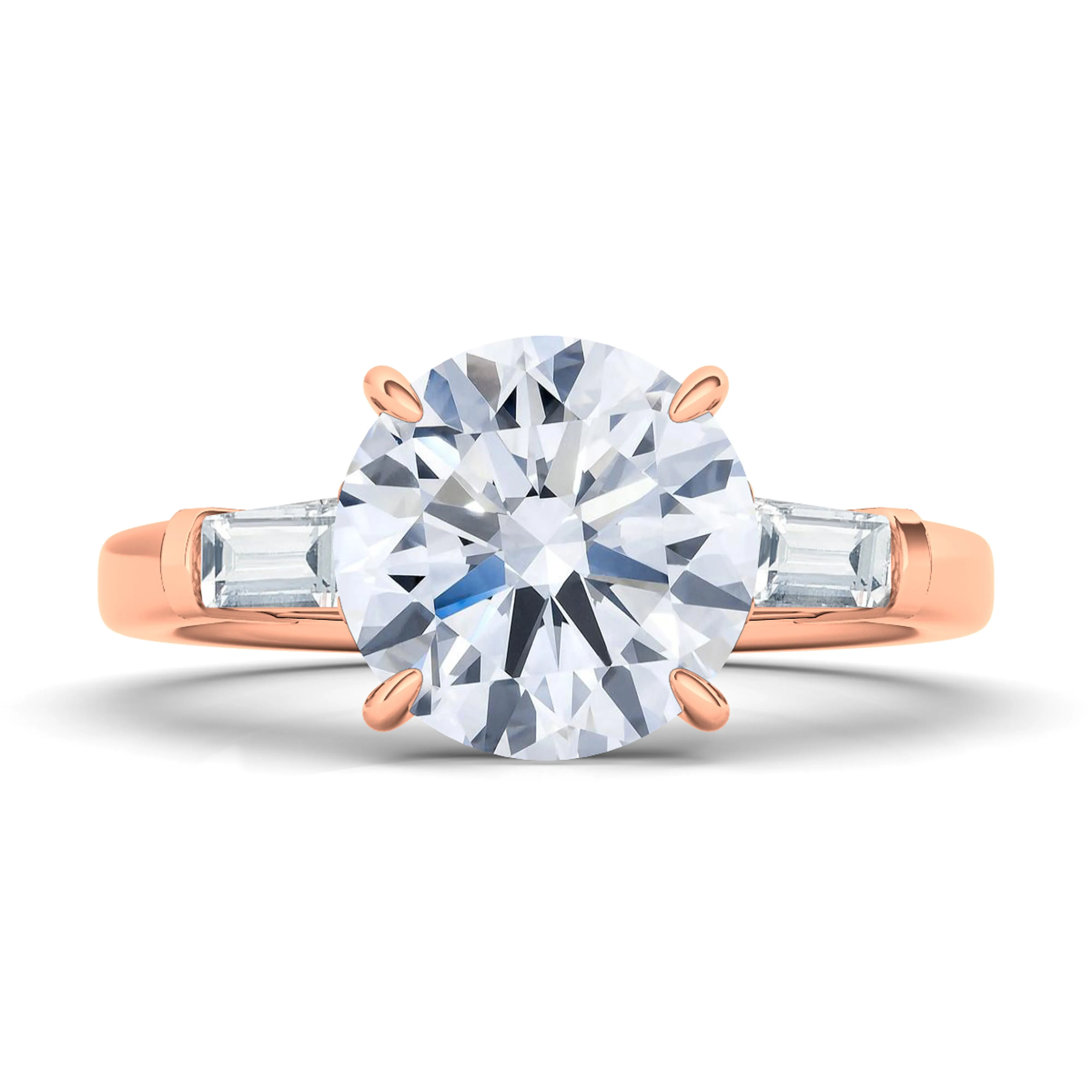Round Brilliant With Tapered Baguettes Diamond Ring