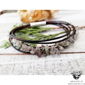Rutilated quartz leather bracelet