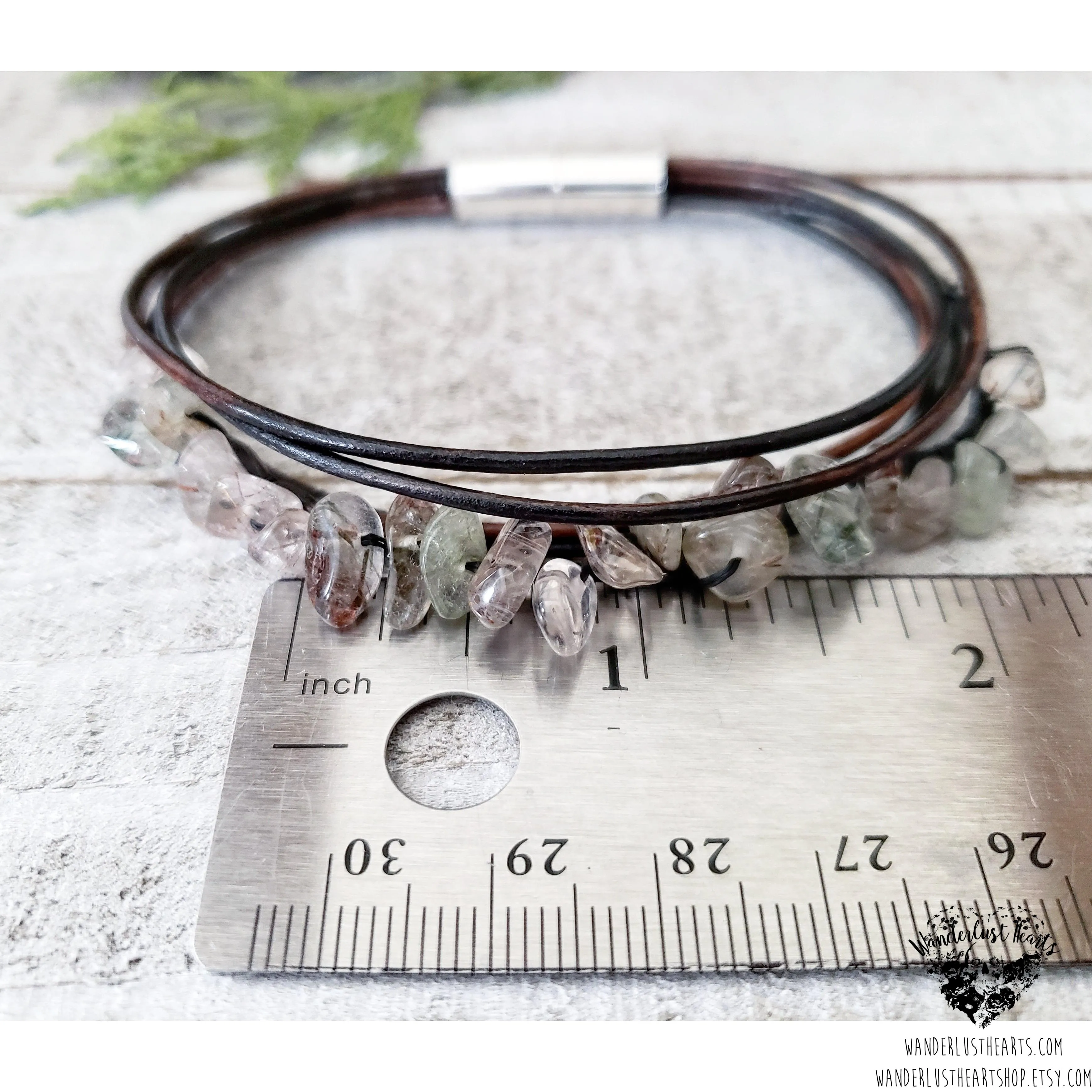 Rutilated quartz leather bracelet