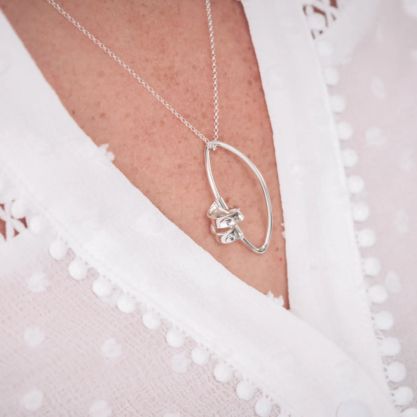 Sarah Ribbon Marquise Silver Pendant Necklace