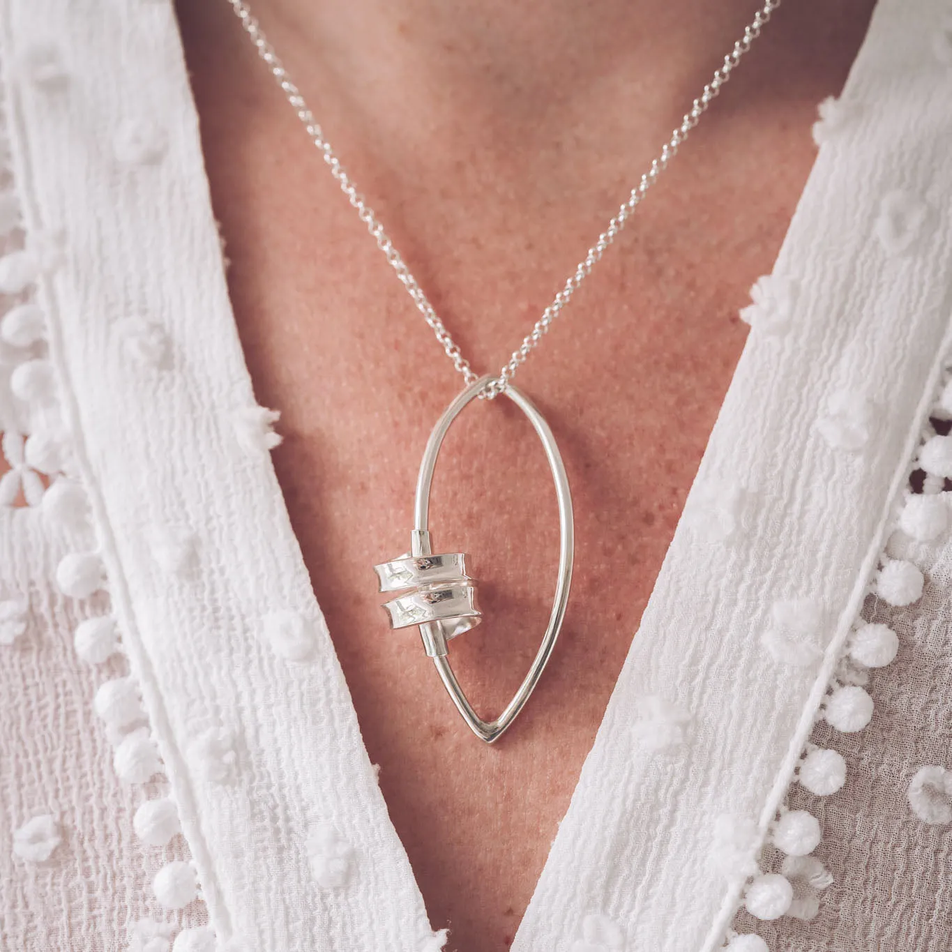 Sarah Ribbon Marquise Silver Pendant Necklace