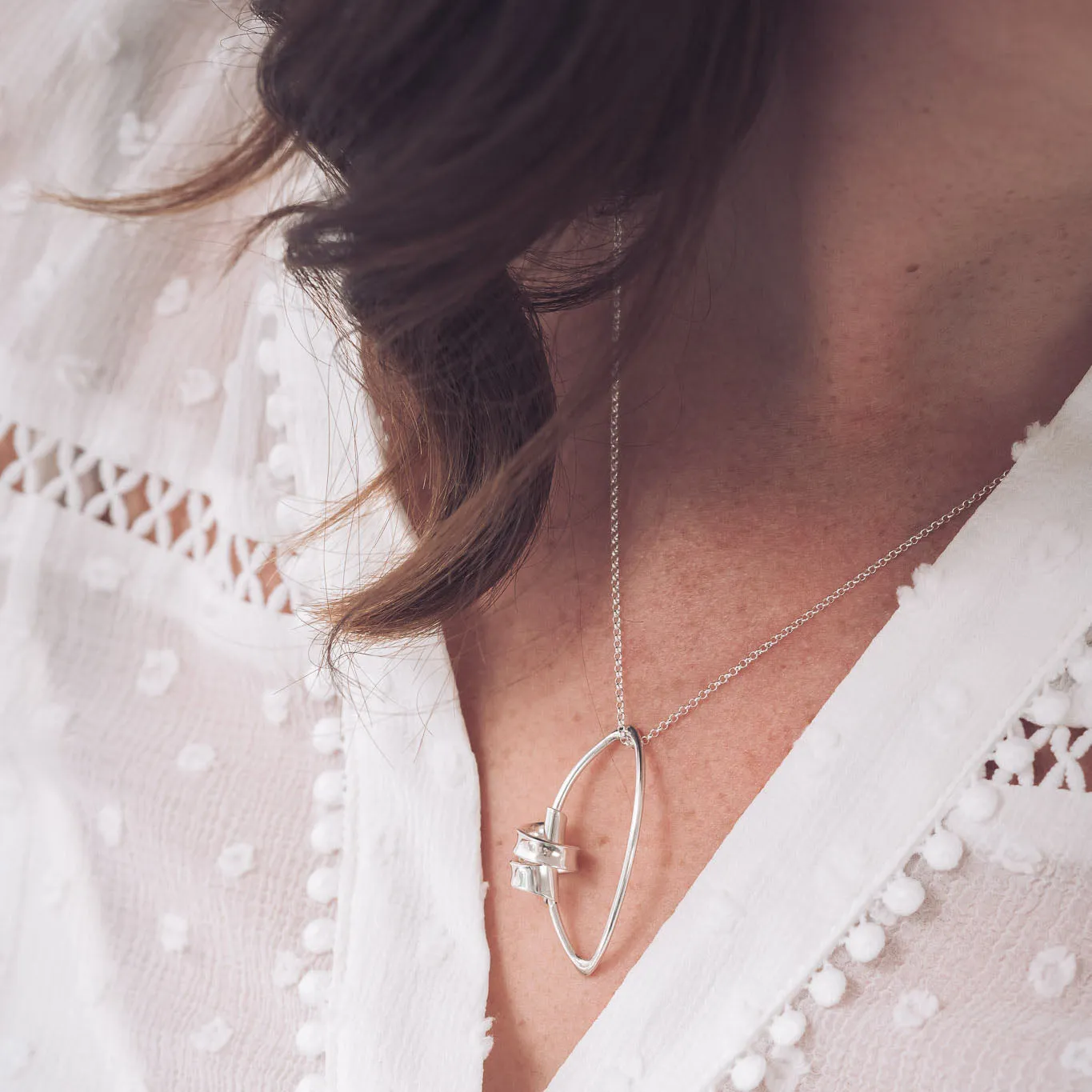 Sarah Ribbon Marquise Silver Pendant Necklace