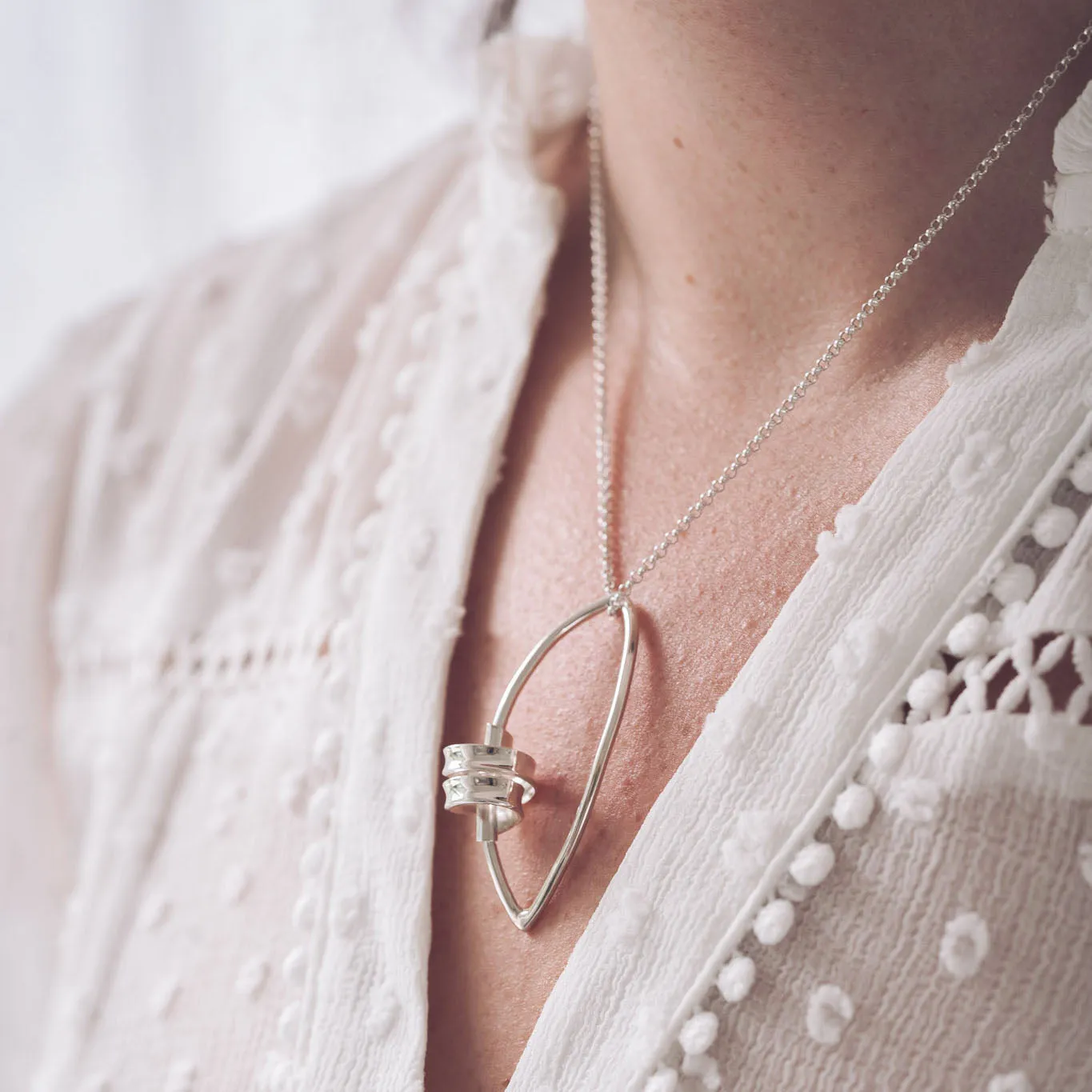 Sarah Ribbon Marquise Silver Pendant Necklace