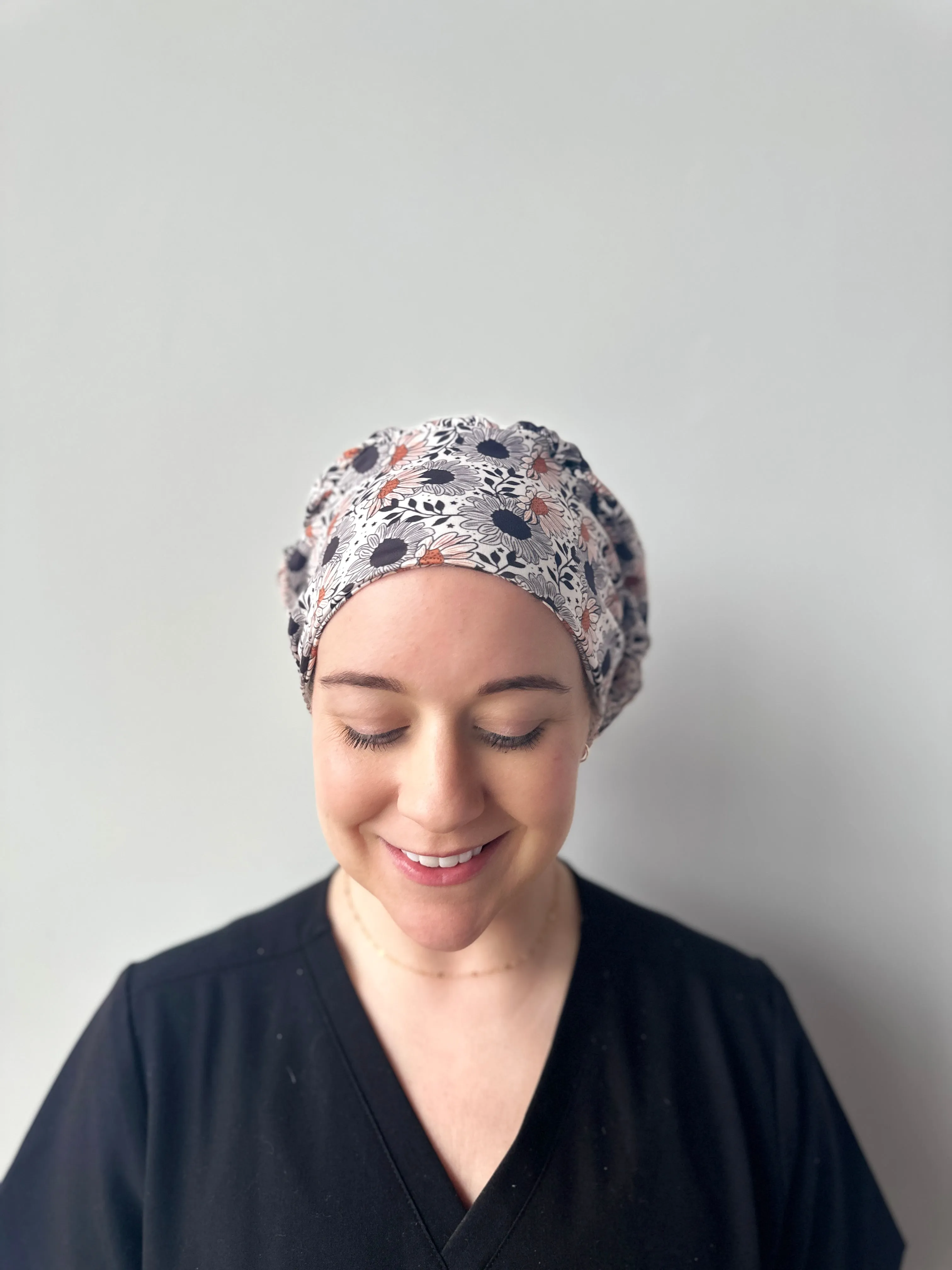 Scrub Hat - Black Sunflowers