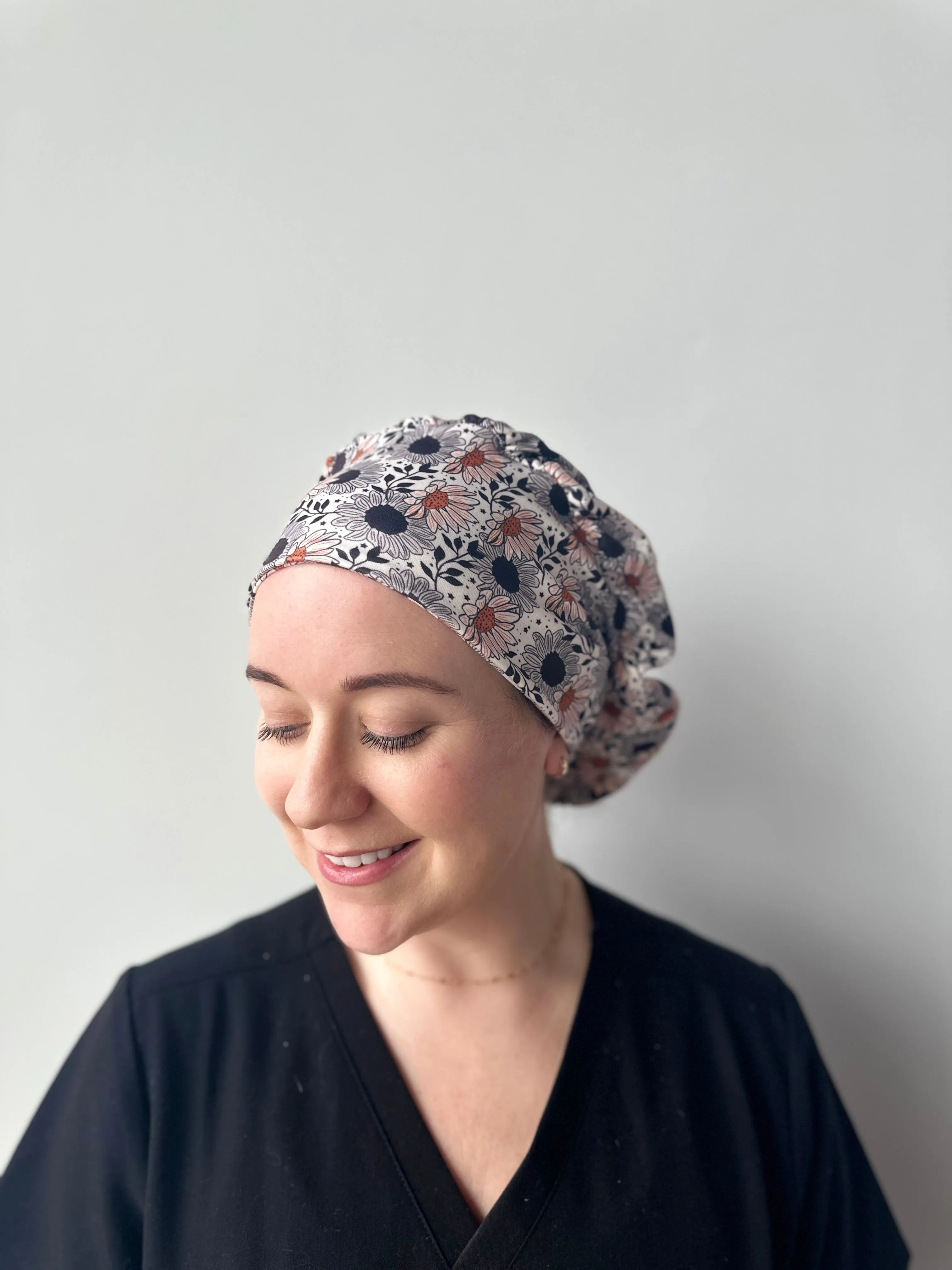 Scrub Hat - Black Sunflowers